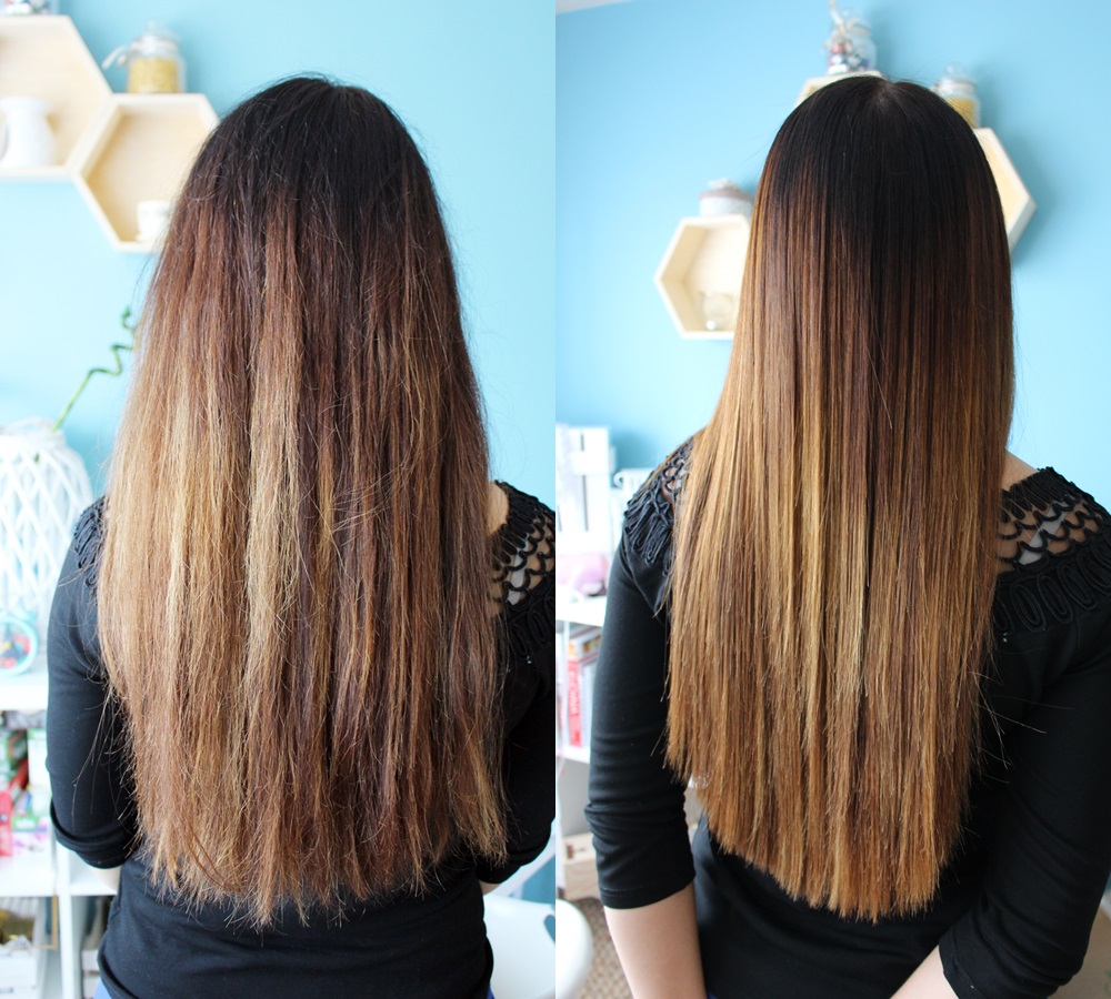 zdjęcie przed i po keratynowym prostowaniu włosów